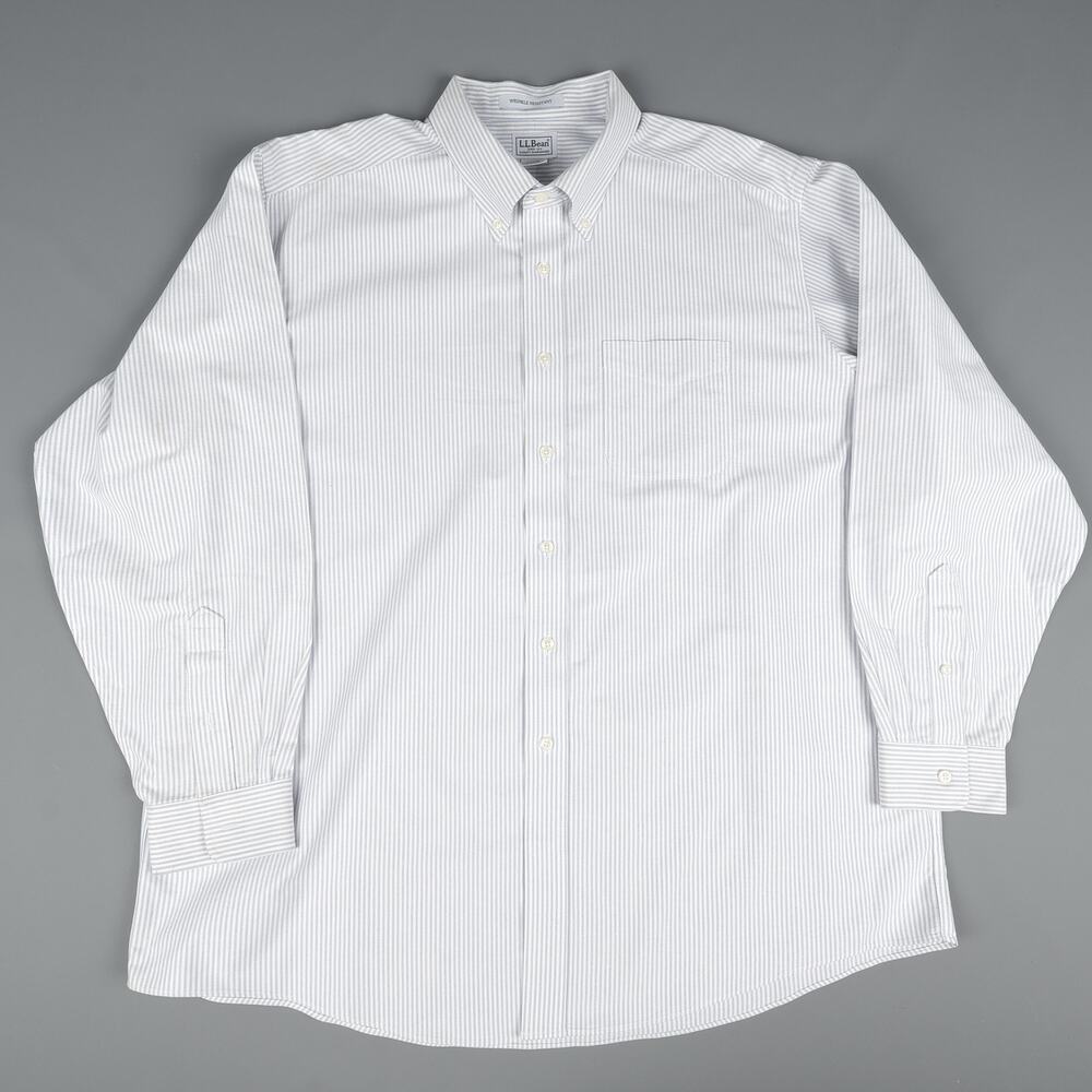 LL Bean Mens 18-35 Button Down Long Sleeve Shirt Wrinkle Resistant Stripes